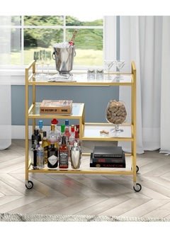 HOME TASTE Metal Serving Trolley With Clear Glass Shelves PreAssembled Utility Cart For Kitchen, Restaurant, Bar And Hospital Heavy Duty 1.3Cm Thick Metal Frame Gold, Small 80X40X90Cm  - Image 3