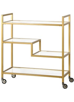 HOME TASTE Metal Serving Trolley With Clear Glass Shelves PreAssembled Utility Cart For Kitchen, Restaurant, Bar And Hospital Heavy Duty 1.3Cm Thick Metal Frame Gold, Small 80X40X90Cm  - Image 5