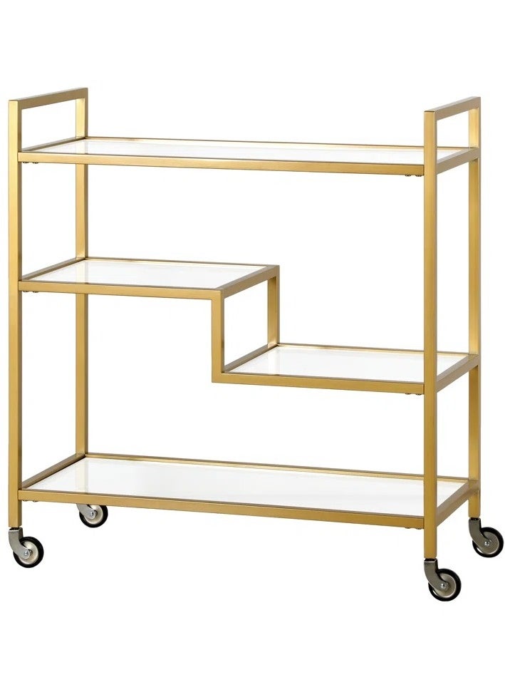 HOME TASTE Metal Serving Trolley With Clear Glass Shelves PreAssembled Utility Cart For Kitchen, Restaurant, Bar And Hospital Heavy Duty 1.3Cm Thick Metal Frame Gold, Small 80X40X90Cm  - Image 5