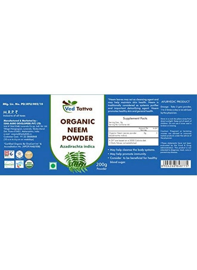 Ved Tattva - Organic Neem Powder (Azadirachta Indica) Natural Neem Leaves Powder 200 Gms - Image 1
