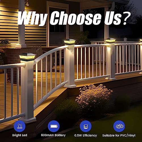 APONUO Solar Post Cap Lights 6 Pack, Waterproof Outdoor LED Deck Lights for 4x4, 5x5, 6x6 Wood Fence & Vinyl Posts, 2 Color Modes (Warm/Cool), All-Night Lighting, Auto On/Off, Patio Garden Yard Decor - Image 4