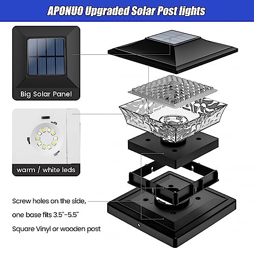 APONUO Solar Post Cap Lights 6 Pack, Waterproof Outdoor LED Deck Lights for 4x4, 5x5, 6x6 Wood Fence & Vinyl Posts, 2 Color Modes (Warm/Cool), All-Night Lighting, Auto On/Off, Patio Garden Yard Decor - Image 3