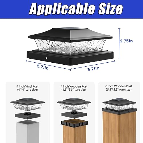 APONUO Solar Post Cap Lights 6 Pack, Waterproof Outdoor LED Deck Lights for 4x4, 5x5, 6x6 Wood Fence & Vinyl Posts, 2 Color Modes (Warm/Cool), All-Night Lighting, Auto On/Off, Patio Garden Yard Decor - Image 2