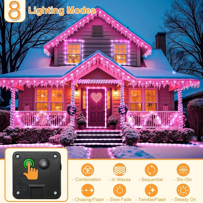 50 Solar Pink Outdoor String Light 39.36 Feet 100 Lights 8 Modes For Christmas Wedding Birthday Garden Terrace Party Decoration - Image 5
