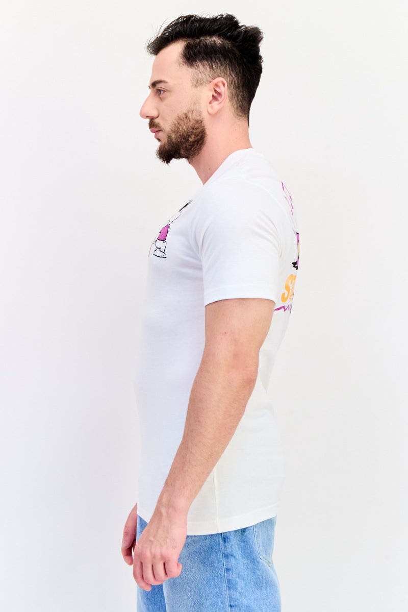 Peanuts تي شيرت رجالي بأكمام قصيرة وياقة دائرية، مطبوع برسومات، أبيض - Image 2