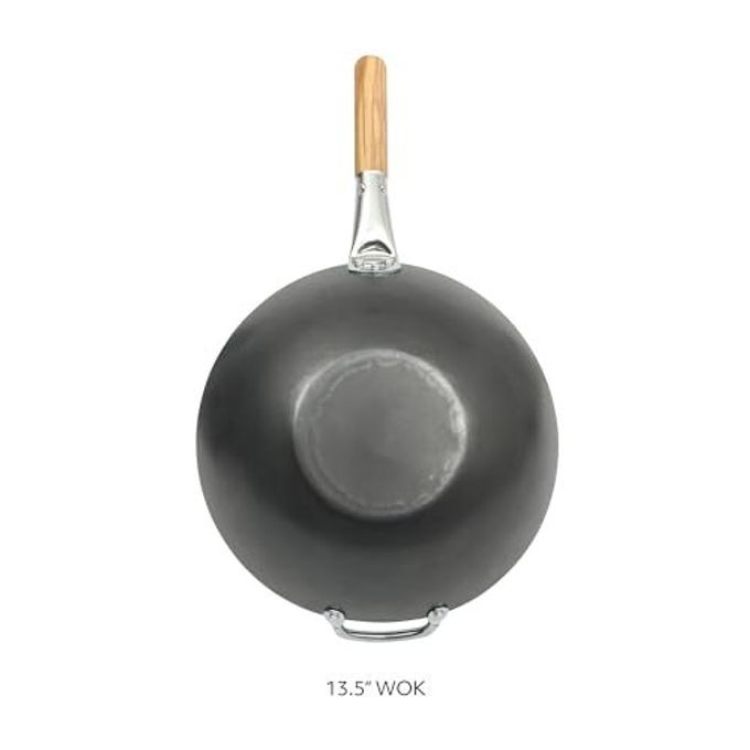 Sur La Table Kitchen Essentials Quick Fire 13.5" Carbon Steel Flat Bottom Wok  Durable Nonstick Stir Fry Pan - Image 3