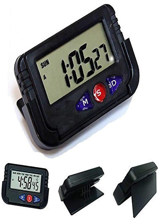 Red Champion Mini Digital LCD Table Desk Calendar Timer Stopwatch | Digital Alarm Clock with Date and Time | Flexible Stand for Car Dashboard, Office Desk (Black, 6.4x4 cm) - Image 1