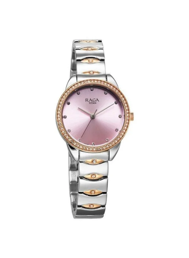 تيتان Raga Showstopper Quartz Analog Pink Dial Two Toned Silver & Rose Gold Metal Strap Watch for Women - 95281KM01