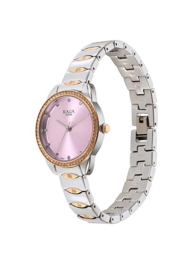 TITAN Raga Showstopper Quartz Analog Pink Dial Two Toned Silver & Rose Gold Metal Strap Watch for Women - 95281KM01 - Image 3