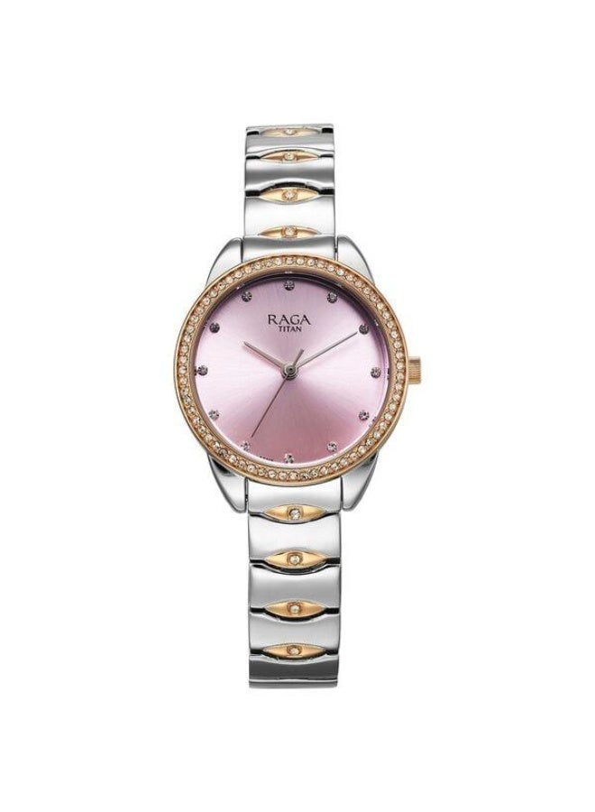 TITAN Raga Showstopper Quartz Analog Pink Dial Two Toned Silver & Rose Gold Metal Strap Watch for Women - 95281KM01 - Image 1