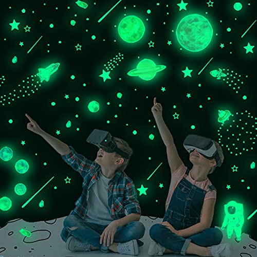 Glow in The Dark Stars for Ceiling Decor849 Pcs Glowing Stickers for Ceiling Planets Luminous Stars and Dots Wall Decals Kids Living RoomRocket Astronaut Decorations for Boys Girls
