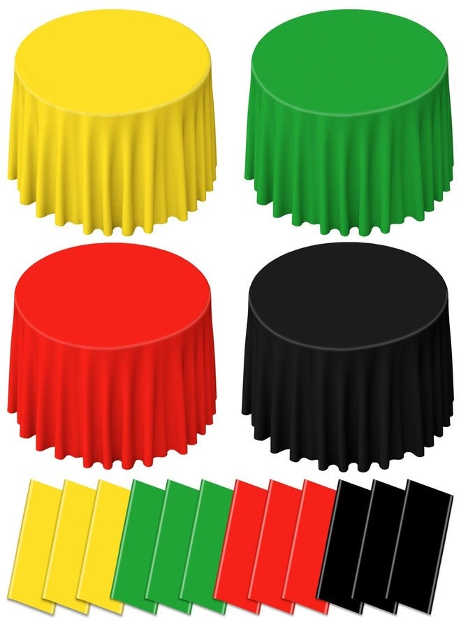PIXHOTUL 12 Pcs Red Green Yellow Black Plastic Tablecloths, Disposable Round Table Cloth for Black History Month Juneteenth Decorations Black History Table Decorations, 84 x 84 inch - Image 1