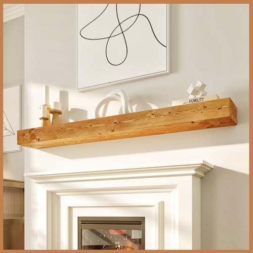 AVANA Avana Fireplace Mantle  Natural Wood  Mounted for Over Fireplace  Handcrafted  Rustic Natural 60 X 8 X 3 