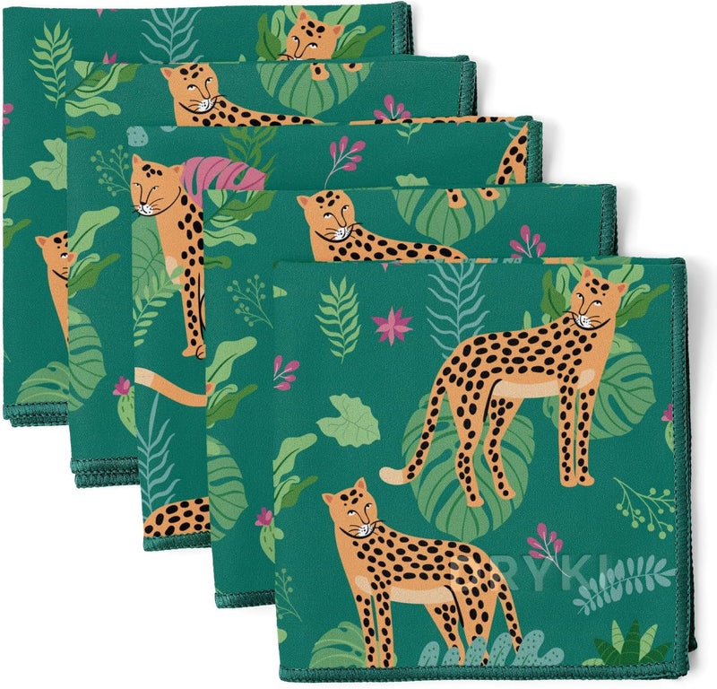 DRYKI Pocket-Sized Sweat Towels - The Original Sweat Absorbing Handkerchiefs - Quick-Dry Microfiber Sweat Rags for Face, Hands, & Body - Men & Women - Gym, Sports, and Work (Jungle Cat: 5 Pack) - Image 1