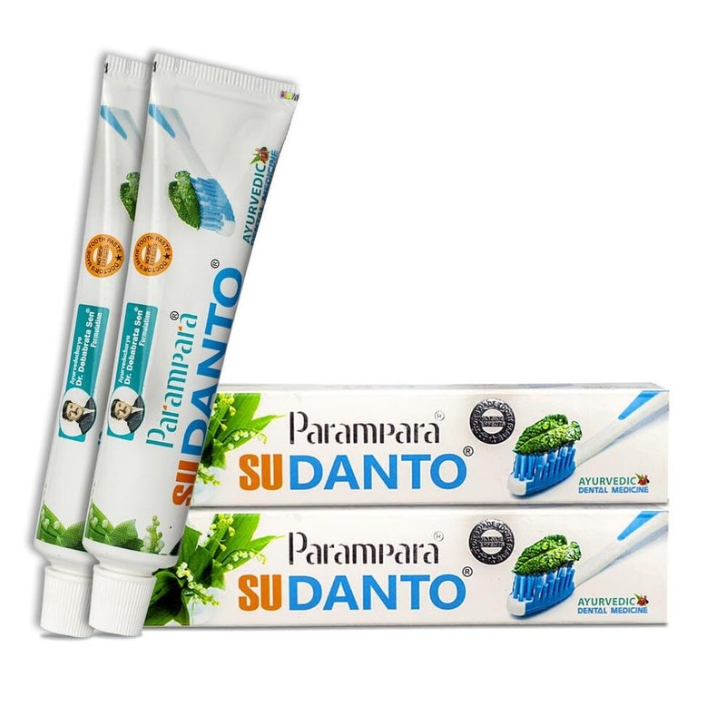 Parampara Ayurved Sudanto Toothpaste Combo | Natural Ayurvedic Toothpaste for Sensitivity, Adult, Kids | Gum Inflammation Dental | Oral Hygiene | With Khadira Nimba Lavanga Taila | 100g | Pack Of 2 - Image 2