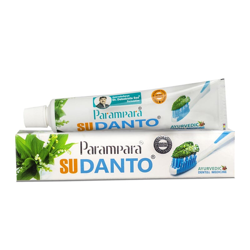 Parampara Ayurved Sudanto Toothpaste Combo | Natural Ayurvedic Toothpaste for Sensitivity, Adult, Kids | Gum Inflammation Dental | Oral Hygiene | With Khadira Nimba Lavanga Taila | 100g | Pack Of 2 - Image 1