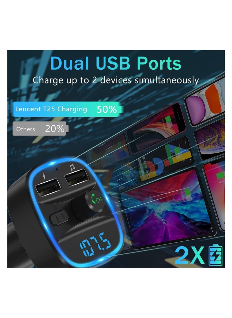 جهاز إرسال FM، جهاز إرسال FM بلوتوث لاسلكي مع محول راديو للسيارة مع شاحن سيارة مزدوج USB مشغل MP3 يدعم بطاقة TF وقرص USB - Image 2