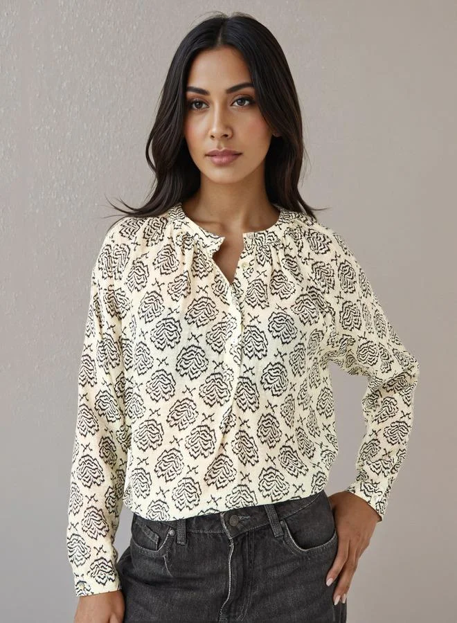 Splash FAV Mandarin Collar Top with Print