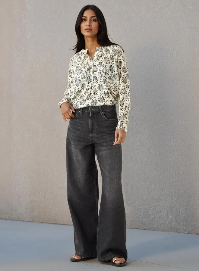 Splash FAV Mandarin Collar Top with Print