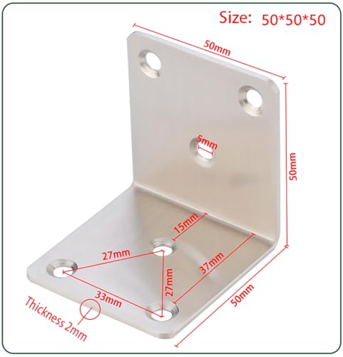 Hyever Stainless Steel Corner Brace Joints Plate 6 Pcs, Angle Bracket L Shape 90 Degree Heavy Duty Corner Brace for Wood Furniture Bookshelf Board Window Cabinet 2x2x2 Inch - Image 2