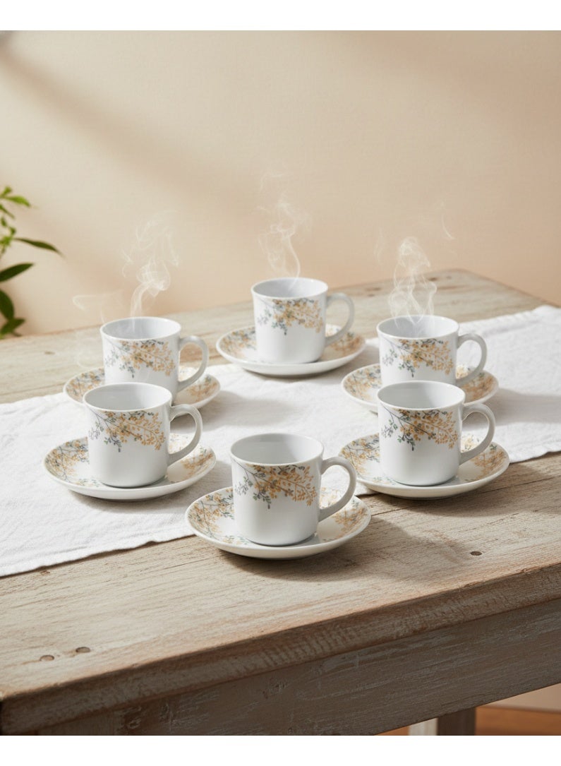 برايت هوم طقم أكواب وصحون أنيق مكون من 12 قطعة – أكواب شاي وقهوة بتصميم كلاسيكي مع صحون متناسقة للاستخدام المنزلي والهدايا - Image 3