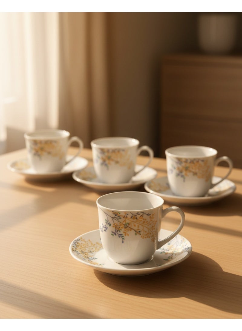 برايت هوم طقم أكواب وصحون أنيق مكون من 12 قطعة – أكواب شاي وقهوة بتصميم كلاسيكي مع صحون متناسقة للاستخدام المنزلي والهدايا - Image 4