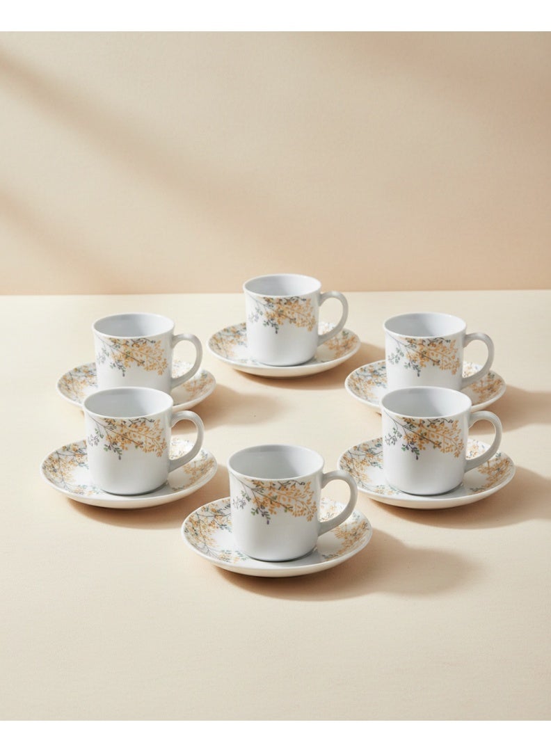 برايت هوم طقم أكواب وصحون أنيق مكون من 12 قطعة – أكواب شاي وقهوة بتصميم كلاسيكي مع صحون متناسقة للاستخدام المنزلي والهدايا - Image 1