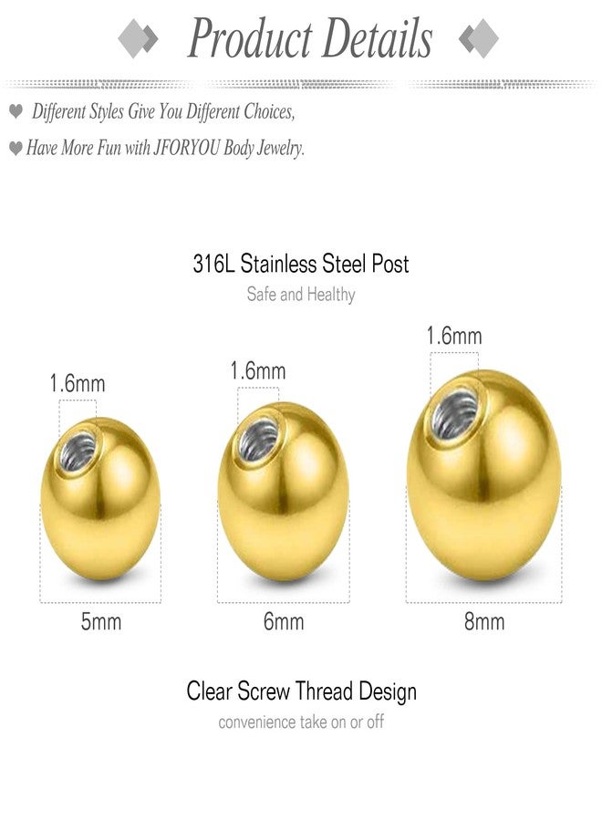 JFORYOU 14G Gold Replacement Balls for Piercing Jewelry 18Pcs Externally Threaded Surgical Steel Balls Industrial Barbell Tongue Nipple Navel Belly Button Piercing Rings Parts 5MM/6MM/8MM - Image 2
