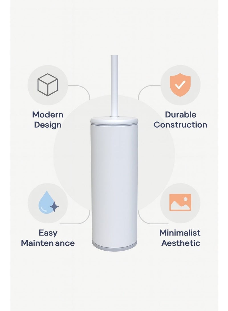 بريمانوفا فرشاة مرحاض مع حامل أكريليك ومقبض ستانلس ستيل – 41 سم مع وعاء داخلي (أبيض) - Image 5