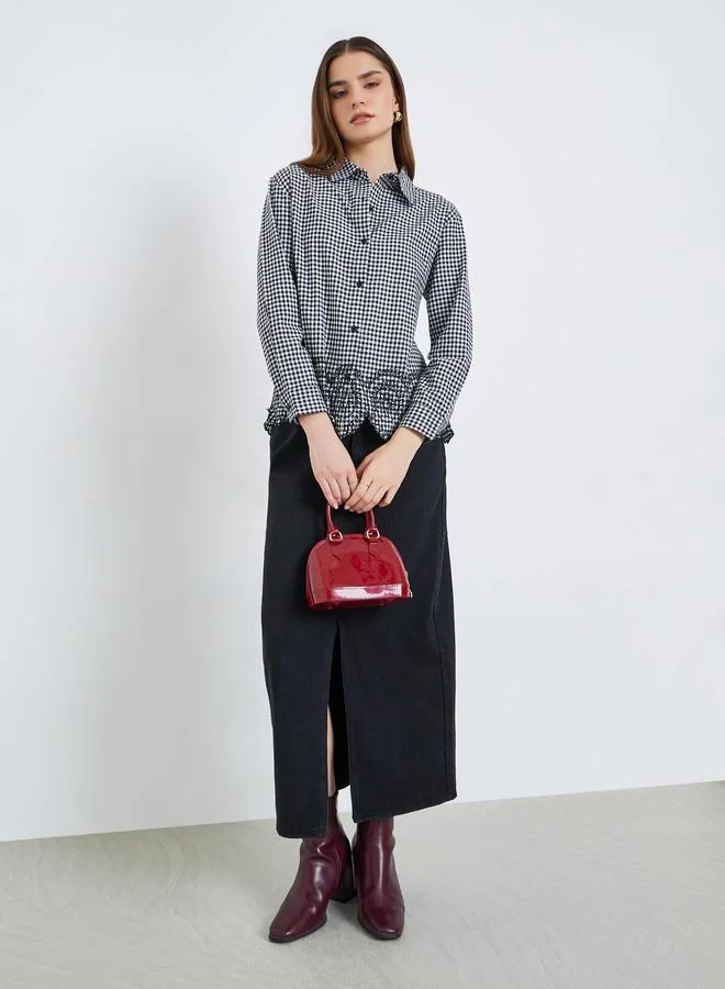 Styli Women Black Gingham Long Sleeve Shirt