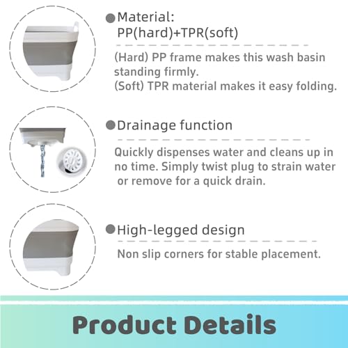 GIMWA Collapsible Wash Basin for Baby Bottles - 2.4 Gallons Portable Wash Bin for RV Camping Sink, Space-Saving Dish Tub (Gray) - Image 3
