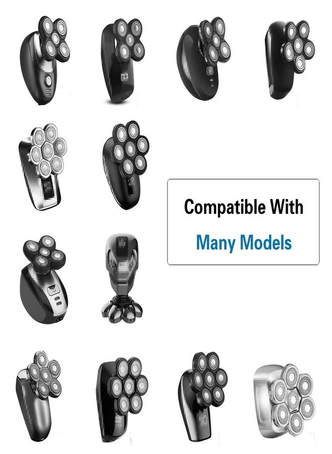 Auruveby 7 Blades Magnetic Head Shaver Replacement Heads Double Ring Waterproof Rotary Razor Blades for Bald Men Compatible with freebird wyklaus shpavver (Silver) - Image 2