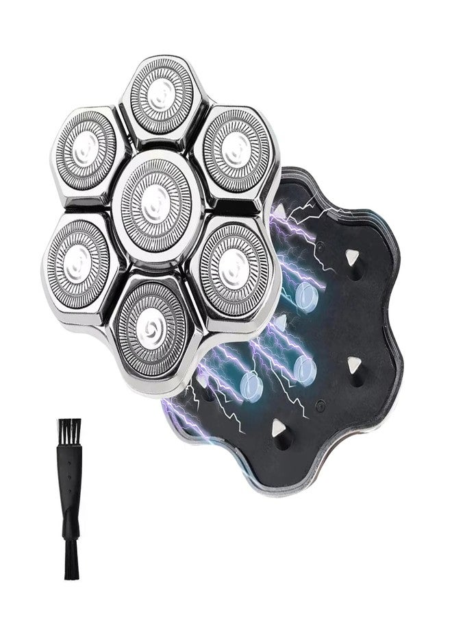 Auruveby 7 Blades Magnetic Head Shaver Replacement Heads Double Ring Waterproof Rotary Razor Blades for Bald Men Compatible with freebird wyklaus shpavver (Silver) - Image 1