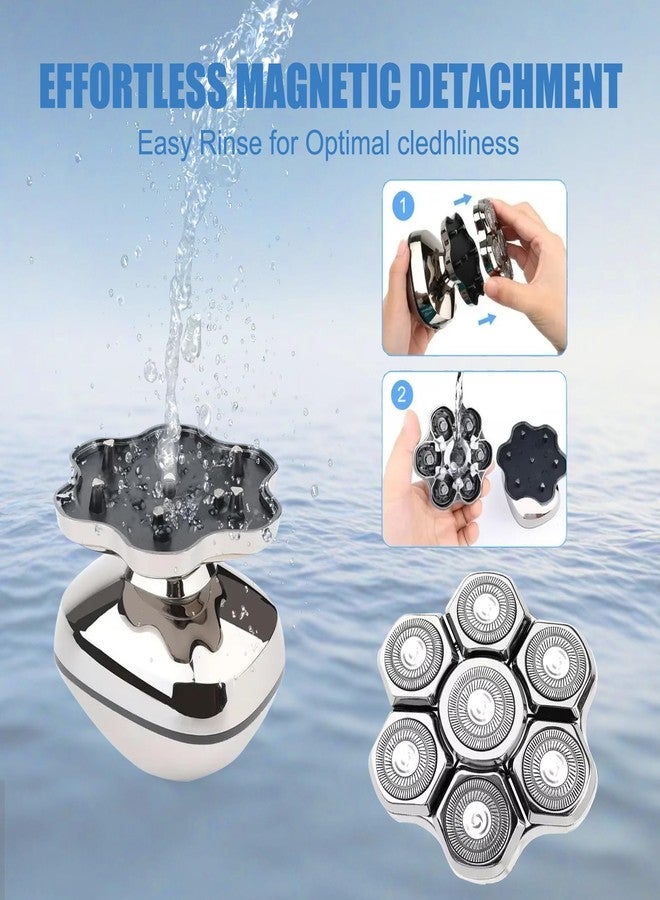 Auruveby 7 Blades Magnetic Head Shaver Replacement Heads Double Ring Waterproof Rotary Razor Blades for Bald Men Compatible with freebird wyklaus shpavver (Silver) - Image 5