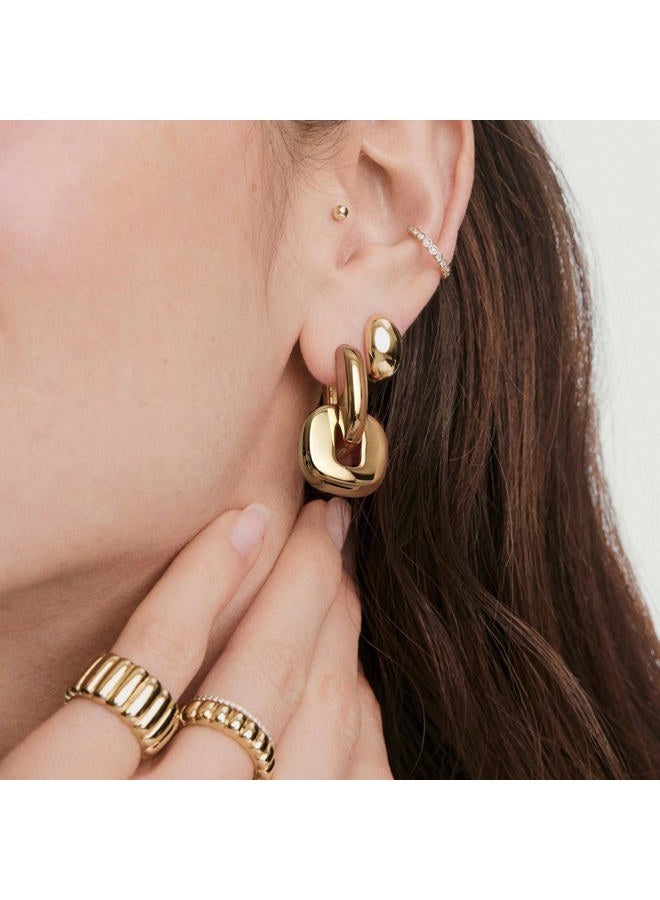 NOKMIT Chunky Hoop Earrings for Women, Trendy 14K Gold Silver Tone Bold Geometric Paperclip Link Earrings, High Polish Hypoallergenic Statement Jewelry Gifts, Medium, Metal, No Gemstone - Image 3