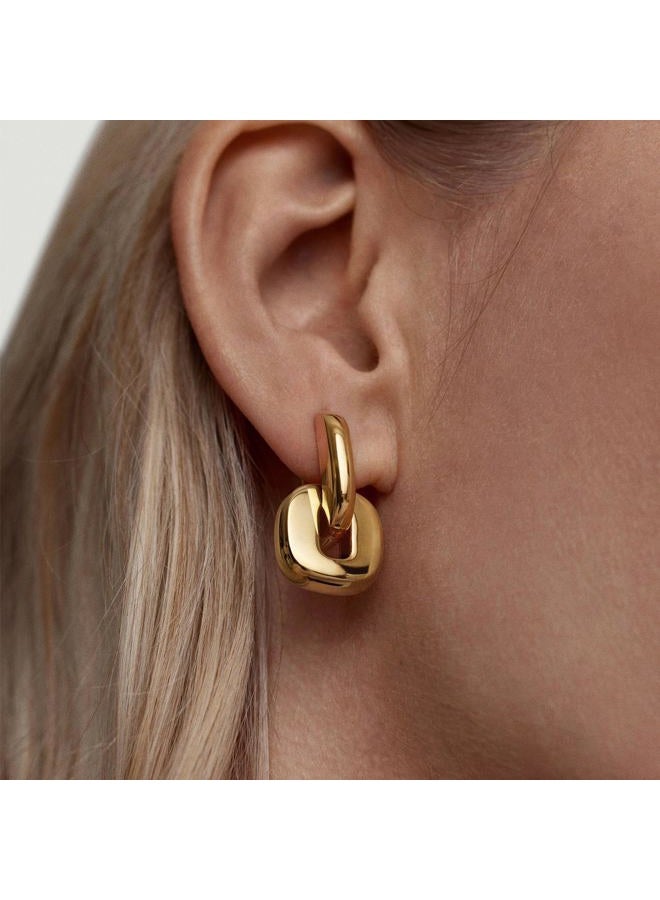 NOKMIT Chunky Hoop Earrings for Women, Trendy 14K Gold Silver Tone Bold Geometric Paperclip Link Earrings, High Polish Hypoallergenic Statement Jewelry Gifts, Medium, Metal, No Gemstone - Image 2