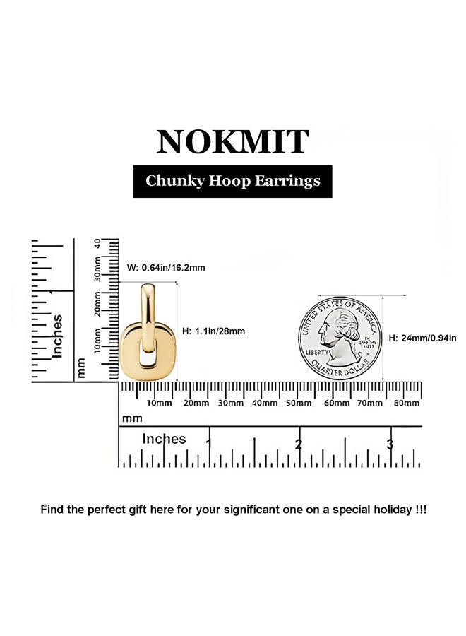 NOKMIT Chunky Hoop Earrings for Women, Trendy 14K Gold Silver Tone Bold Geometric Paperclip Link Earrings, High Polish Hypoallergenic Statement Jewelry Gifts, Medium, Metal, No Gemstone - Image 5