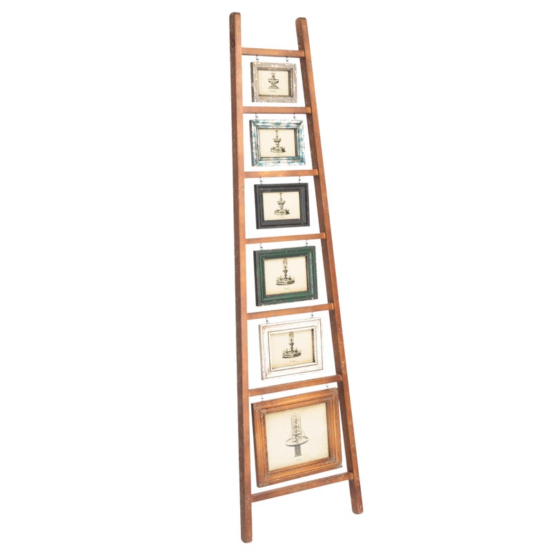 Creative Co-op Decorative Wood Ladder with 6 Hanging Photo Frames 