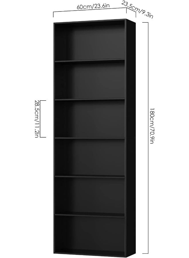 MODERN HOME Tall 6-Shelf Wooden Storage Unit – Black 180 cm for Living Room & Office - Image 2