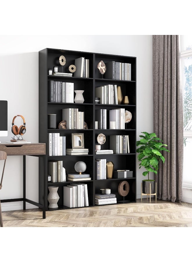 MODERN HOME Tall 6-Shelf Wooden Storage Unit – Black 180 cm for Living Room & Office - Image 3