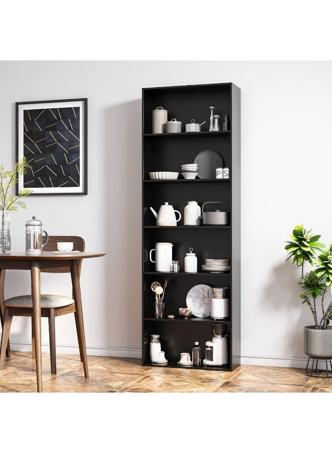 MODERN HOME Tall 6-Shelf Wooden Storage Unit – Black 180 cm for Living Room & Office - Image 1