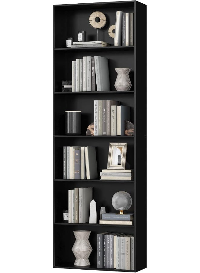 MODERN HOME Tall 6-Shelf Wooden Storage Unit – Black 180 cm for Living Room & Office - Image 4