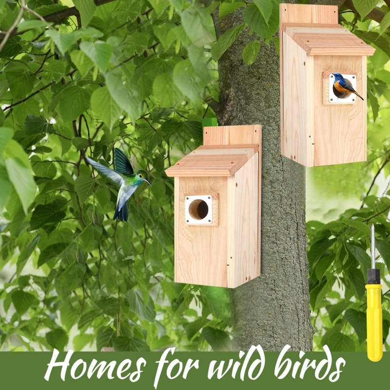 JZTKQTM 4-Pack Bird Houses for Outside with Metal Predator Guard, Birdhouses for Outdoors for Bluebird, Wren, Swallow, Finch - Natural Wood - Image 2