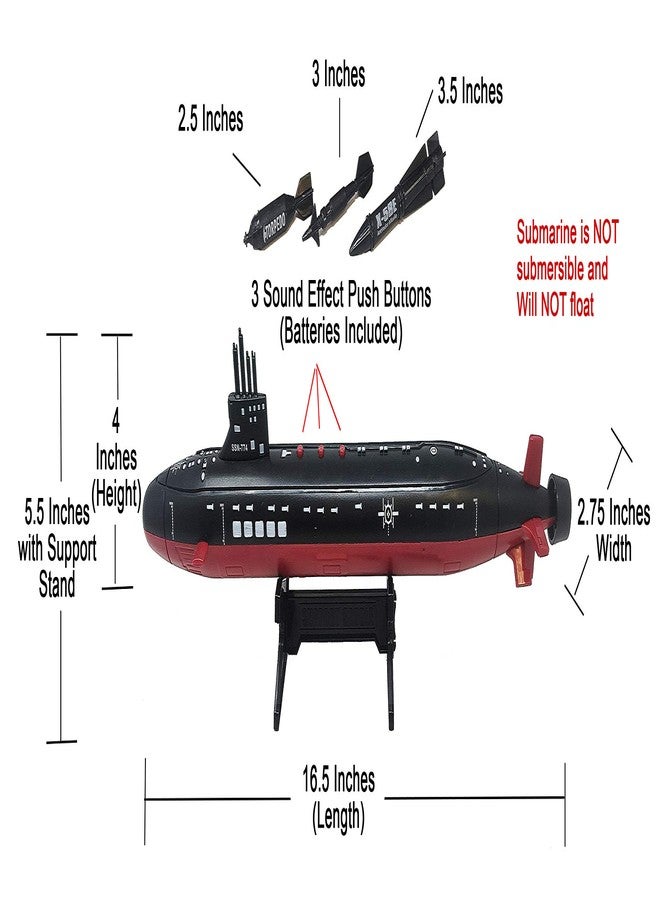 Toy Essentials 16.5 Inch Toy Black Submarine with Sound Effects and Torpedo - Image 2