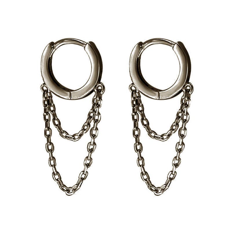 Dtja Tassel Chain Drop Dangle Small Hoop Earrings for Women Girls 925 Sterling Silver Huggie Helix Cartilage Tragus Daith Piercing Cuff Minimalist Fashion Personalized Punk Jewelry (Black) - Image 1