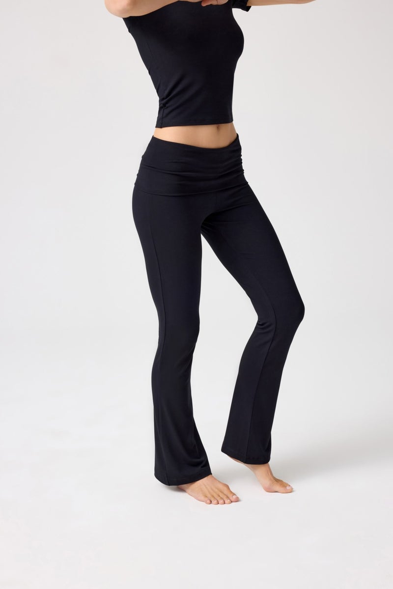 Los Ojos x Melodi Black Flared Leg Jersey Trousers  - Image 4