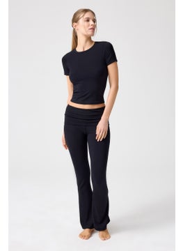 Los Ojos x Melodi Black Flared Leg Jersey Trousers  - Image 3