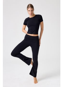 Los Ojos x Melodi Black Flared Leg Jersey Trousers  - Image 5