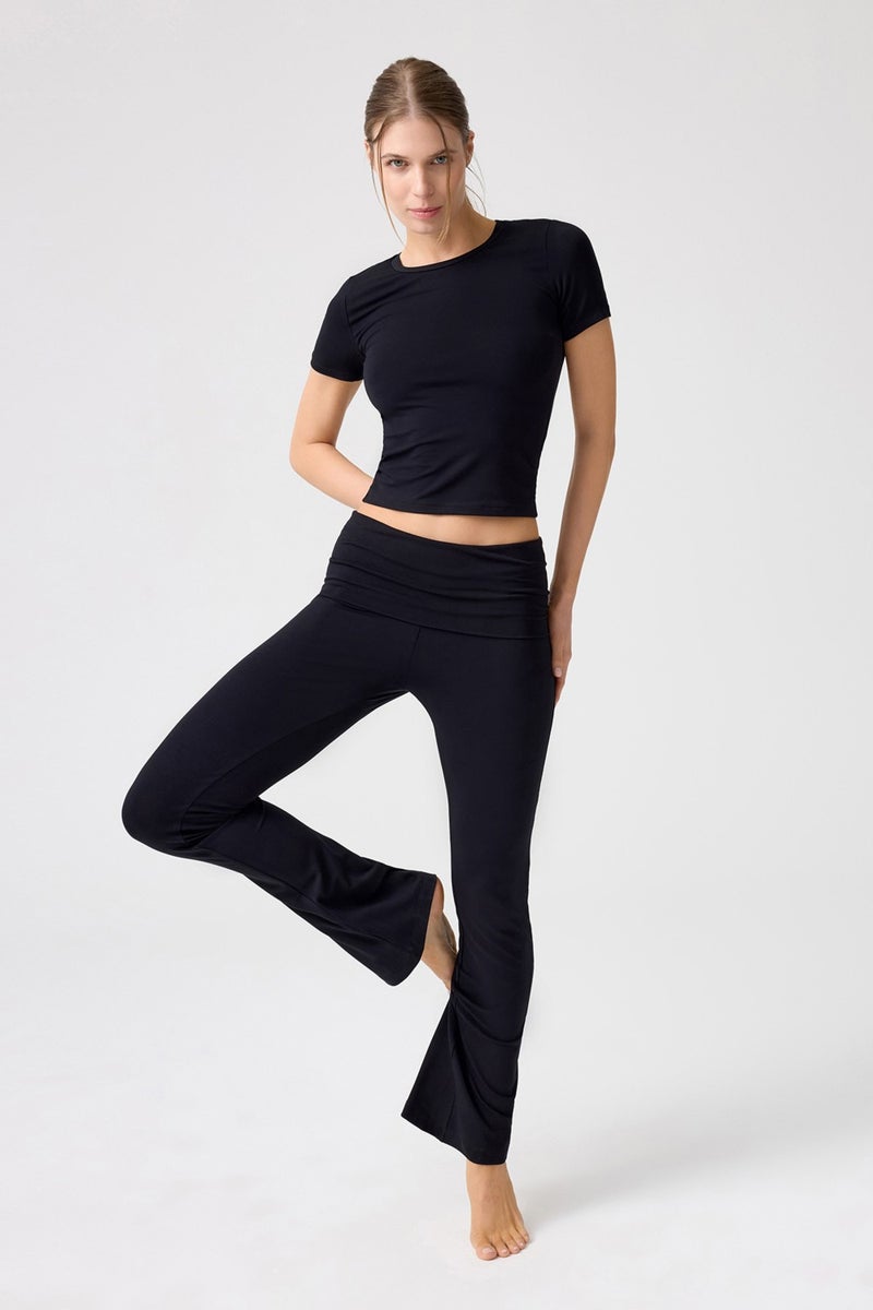 Los Ojos x Melodi Black Flared Leg Jersey Trousers  - Image 5