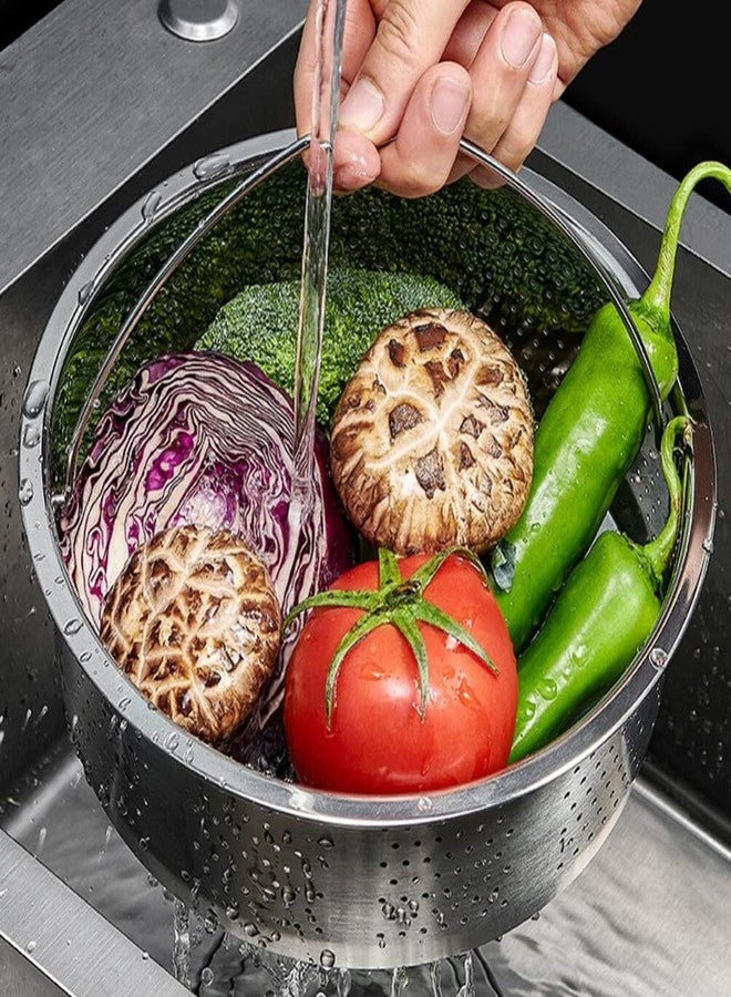 HEVASNEK Steel Steaming Basket - Food Steaming Basket for Cooking with Handle Vegetables Fruit Colander Full Handle for Easy Use (19.8 * 19.8 * 9CM) - Image 5